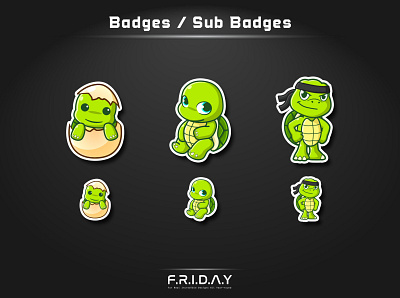 sub badges for twitch / hatching turtle cartoon banner cartoon chibi custom logo customemotes cutelogo design esportlogo graphicdesign illustration illustrator logo overlay screens streamers streaming subbadges twitch twitchemotes twitchstreamers