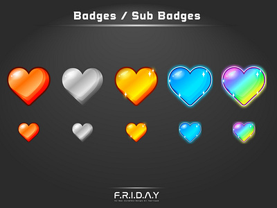 sub badges for twitch / love heart sub badges cartoon cute