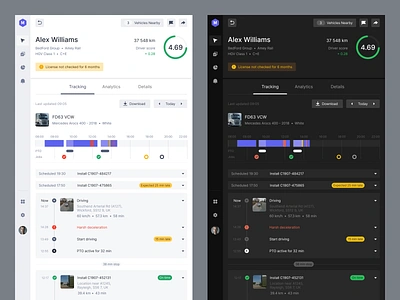 Fleet management: Theming b2b dark dashboard driver driving enterprise fleet freight light management map mobility navigation product saas shipping startup telematics theming tracking