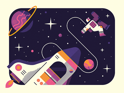 Astro-dood astronaut patterns planet ship simple space spaceship stars vector