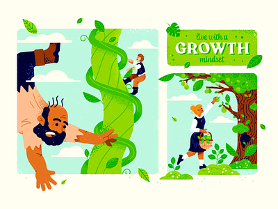 Growth Mindset beanstalk fairytale green growth illustration jack leaves mindset spot texture tree vector