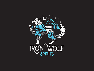 Iron Wolf liquor lithuania moon mountain wolf woodcut