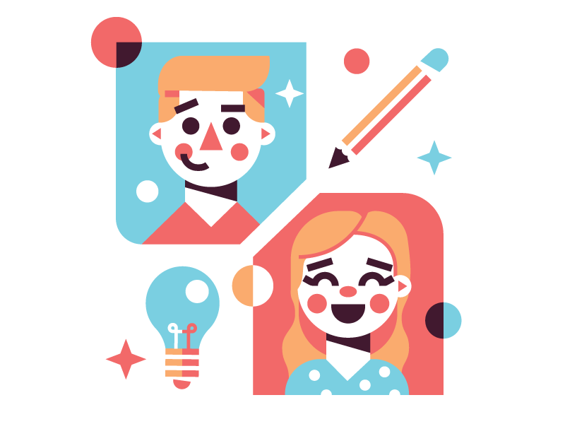 The Team shapes geometric girl boy light bulb pencil icon illustration vector character