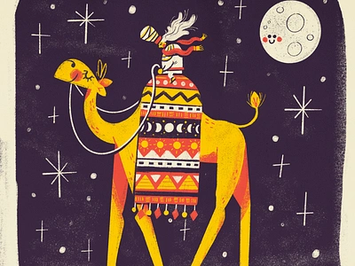 Long Journey Home camel desert egypt illustration kids moon night old man pyramids