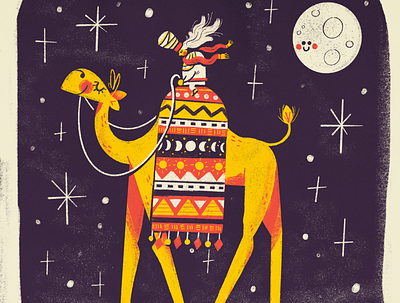 Long Journey Home camel desert egypt illustration kids moon night old man pyramids