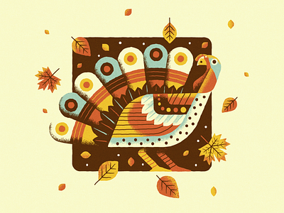 Gobbler autumn fall leaves pattern retro texture thanksgiving turkey vector