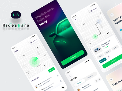 Rideshare Mobile App car car app car rental app clean design helping app lyft map minimal design mobile app mobile design rider rideshare mobile app splash page texi app track app tracking app uber ui kit ui8