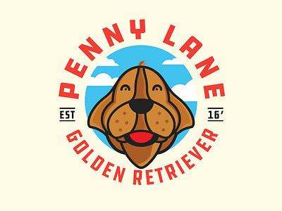 Penny Lane badge blue bird sky golden retriever happy illustration puppy type