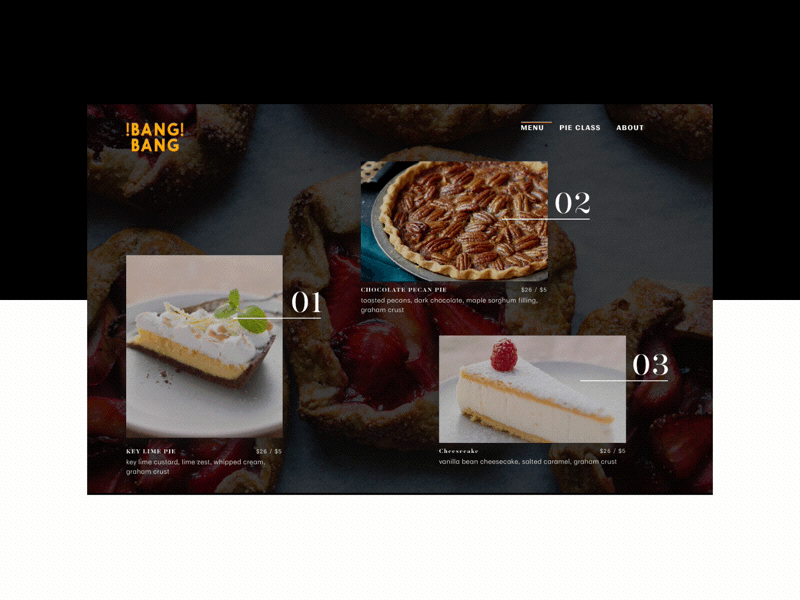 Bang Bang Pie & Biscuit animation food gif landing menu pie prototype type ui ux