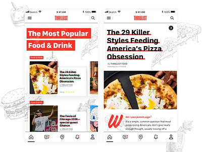 Thrillist UI app clean concept drink foodie pizza product red thrill ui ux web