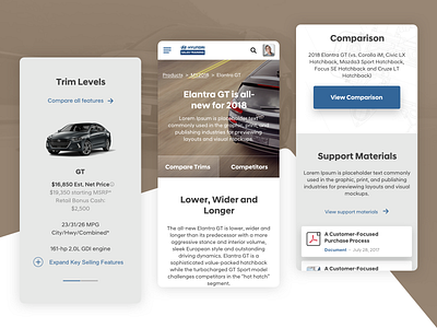 Product Detail Page cards compare design detail hyundai interface minimal mobile product responsive design trim typography ui ux vehicle web web design