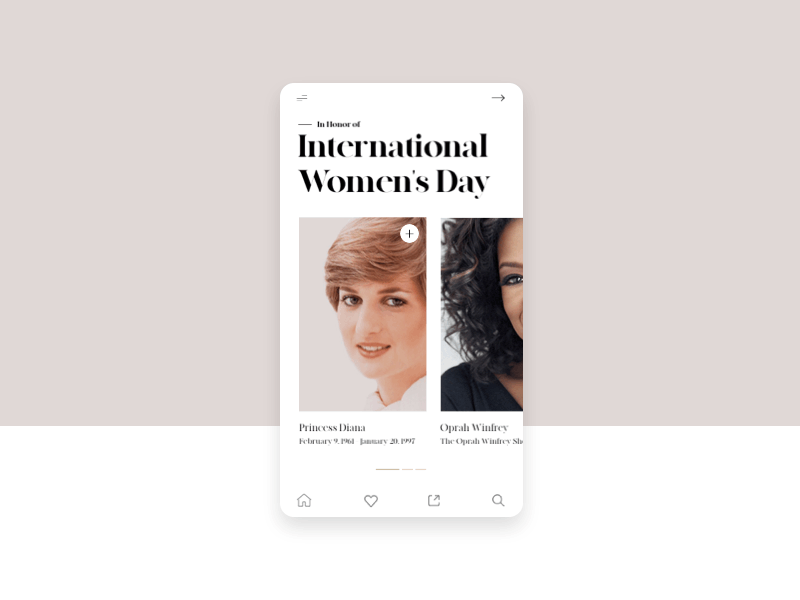 International Women's Day animation app branding concept design gif interface international womens day minimal mobile principle product typography ui ux web