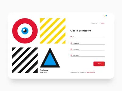 Bauhaus 100 Log In Concept 100 bauhaus bauhaus100 branding color concept design german illustration interface minimal responsive shapes type art typography ui ux web web design