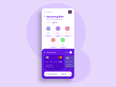 Upcoming Expenses Concept alert color concept design expense tracker expenses home home bills interface minimal pay bill payment payment type product typography ui ux web