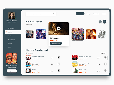 Movie Dashboard concept dashboard dashboard ui design interface minimal movies overview product product design ui ux watchlist web webdesign