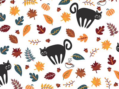 Fall Pattern + Cats autumn cats fall illustration pattern