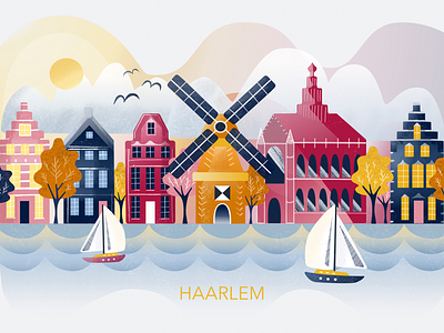 Haarlem art city dutch haarlem illustration netherlands vector windmill
