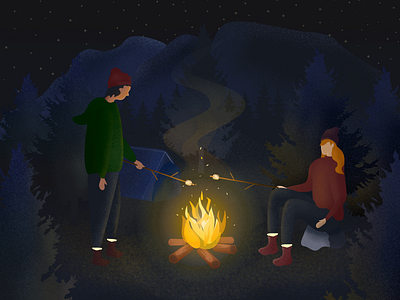 S’mores affinity designer art camping digital illustration forest illustration nature vector