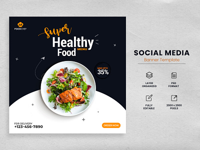 Healthy Food Menu Banner Template for Social Media