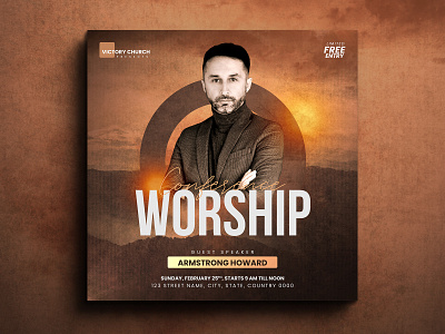 Worship Conference Flyer Template | Church Social Media Post banner banner ads christian church clean design conference design facebook banner free template instagram post minimalistic modern flyer poster social banner social meida worship