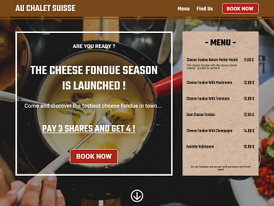 Homepage for a restaurant