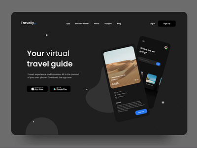 Travelly - virtual travel app animation travel ui ux webdesign website