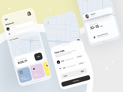 Cab booking app - UI app cab cars colourfull driving map mobile rides taxi uber ui ux