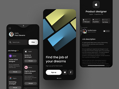 Mobile UI - Job search app app candidate career employment hiring job listing job posts job search job seeking jobs mobile recruitment ui ux