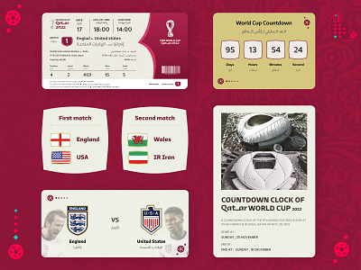 Qatar World Cup : Ticket and Count down. app brand guideline branding card design design football graphic design logo logo design popular qatar qatar world cup soccer stadium ticket ui uiux ux uxui world cup