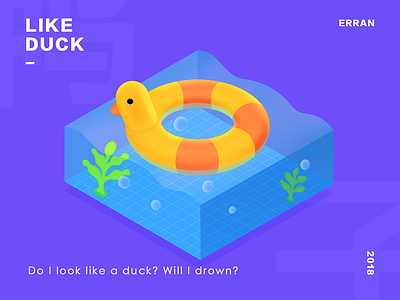Duck 2.5d buoy cute duck float glass green icon illustration swim swimming swimming pool water