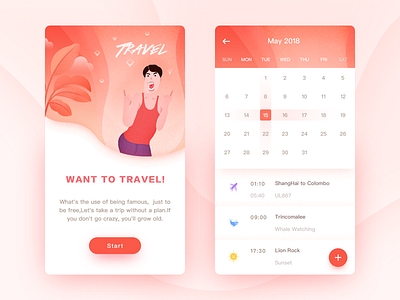 Travel UI app calender crazy illustration ios man rock travel trip ue ui ux