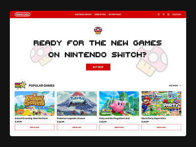 Nintendo. Home page design. design home page main screen nintendo ui uiux video games site web design web site webdesign website