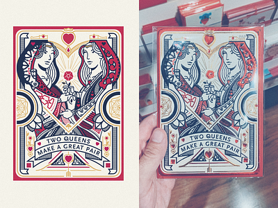 Two Queens Valentines Card illustration print vector