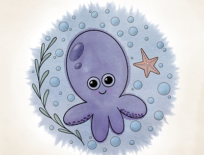 Octopus digital art illustration procreate