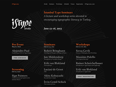 Istype 2013 Stroke dark event lineup typographic web site