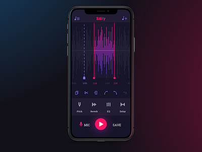 Audio Edit App app audio fx ios iphone music neon retrowave screen sound soundwave ui