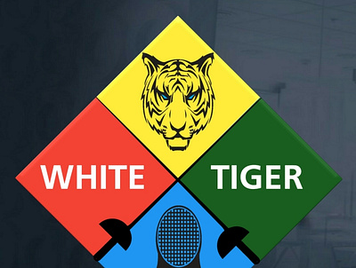White tiger fencing club design flat illustration logo minimal vector