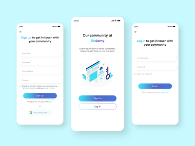 Signup screens android design app design app ui app ui ux gredient ios design log in sign in sign up ui ux
