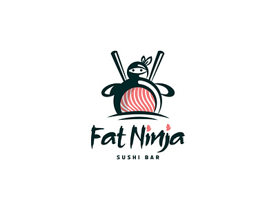 Fat Ninja Sushi Bar Logo Design branddesign brandidentity branding branding concept fat logo logo design logodesign minimalist logo ninja sushi vector