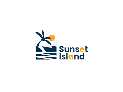 Sunset Island Logo Design beach boat branddesign brandidentity branding branding concept design island logo logo design logodesign nature palm paradise sea sun sunset travel tree water