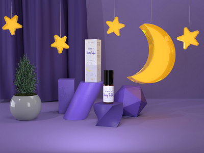 Siuroma | Essential Oil Roll-On Product Packaging Design 3d 3d art bottle box branding c4d design display essential oils floral glass lavender moon natural package design packaging purple render siuroma sleep