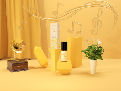 Siuroma | Essential Oil Roll-On Product Packaging Design 3d bottle box branding c4d design display essential oil floral glass illustration music natural package design packaging phonograph siuroma