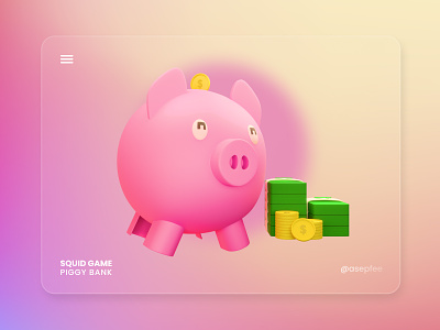 Piggy Bank - Squid Game 3d 3d blender 3d modeling 3d rendering blender3d design glassmorphism illustration modeling rendering squidgame ui