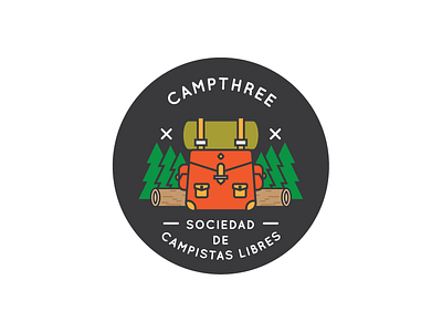 Camp three badge bosque camp camping camping backpack forest icon illustration logo