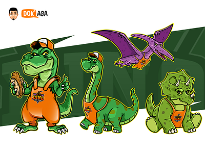 Dino Trex, Pterodactyl, Triceratops and Brontosaurus approachable branding character design dinosaurs friendly happy illustration logo mascot