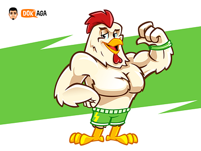 Masculine Rooster approachable biceps branding character chicken design friendly happy illustration logo mascot muscle