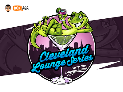 Cleveland Lounge Series approachable branding character design friendly glass happy illustration larry lizard logo mascot skyline wine