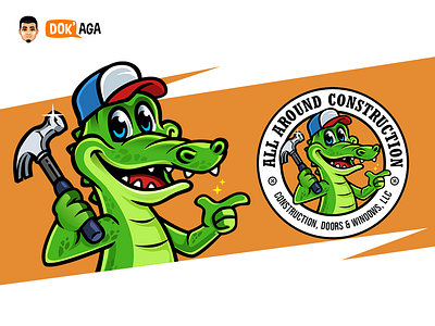 Friendly Alligator All Around Construction approachable branding character construction design friendly hammer happy illustration logo mascot