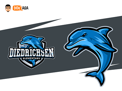 Dieddrichsen Elementary Blue Dolphin approachable blue branding character design dolphin friendly happy illustration logo mascot school