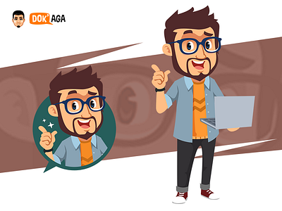 Nerd Guy with Laptop approachable branding character computer design eyeglass flat friendly happy illustration logo mascot nerd smart vector